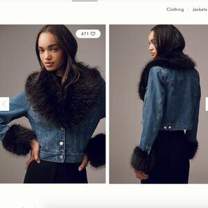 Anthropologie Avec Les Filles Denim Jean Jacket Faux Fur Trim Size Small NEW